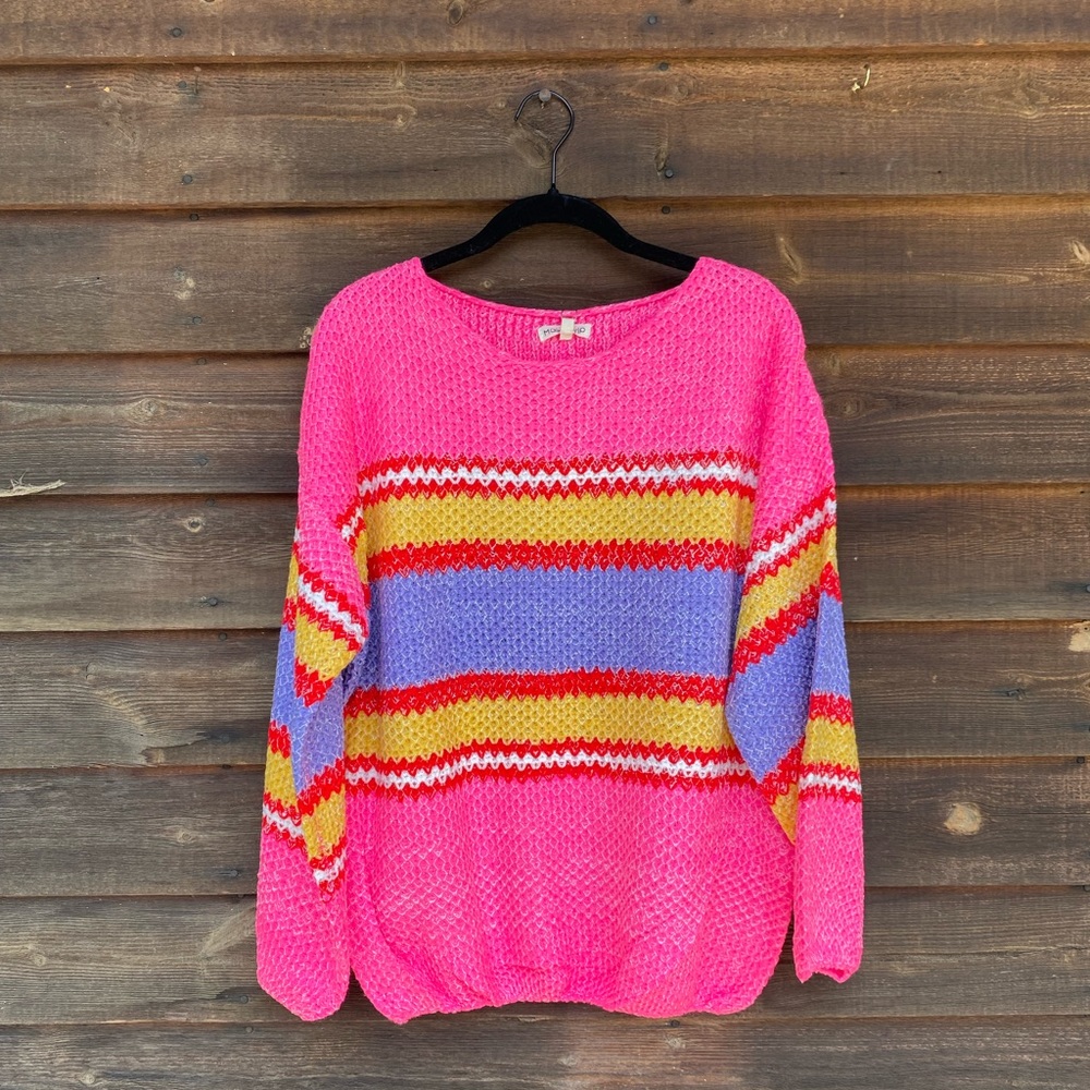 Round Neck Color Block Oversized Sweater - Picture 9 of 11